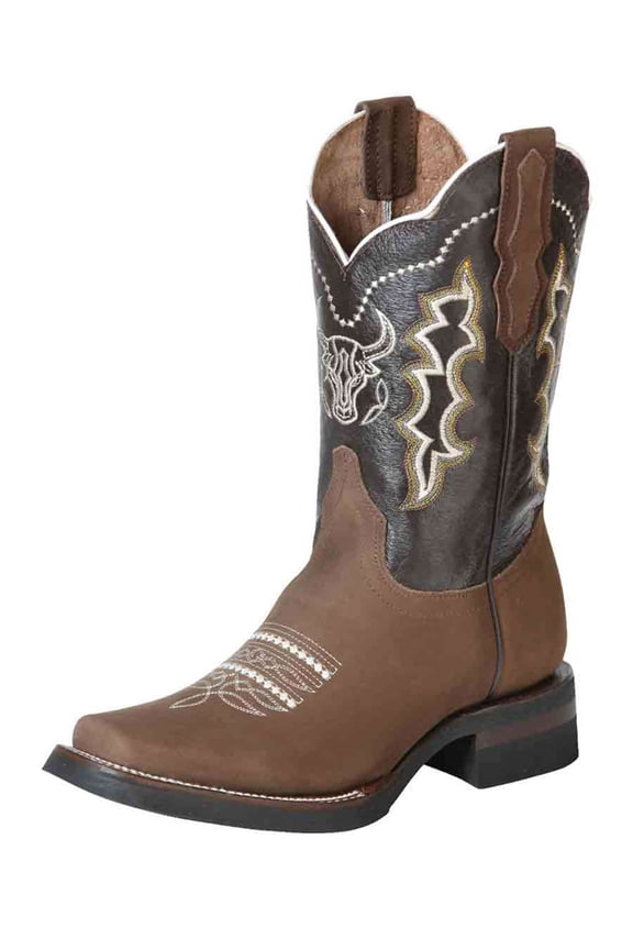 Men's Nubuck Leather Embroidered Design Rodeo Cowboy Boots 'El General' 51113