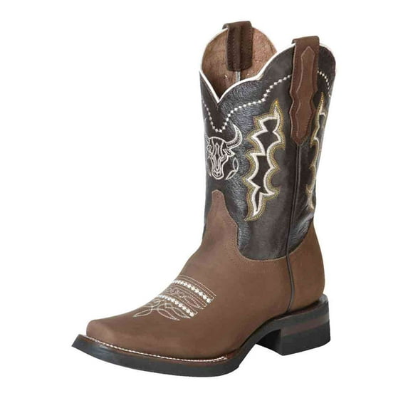 Men's Nubuck Leather Embroidered Design Rodeo Cowboy Boots 'El General' 51113