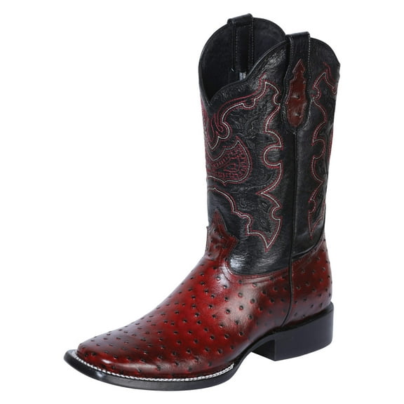 Men's Ostrich Print Leather Western Rodeo Cowboy Boots 'El General' Burgundy 41901