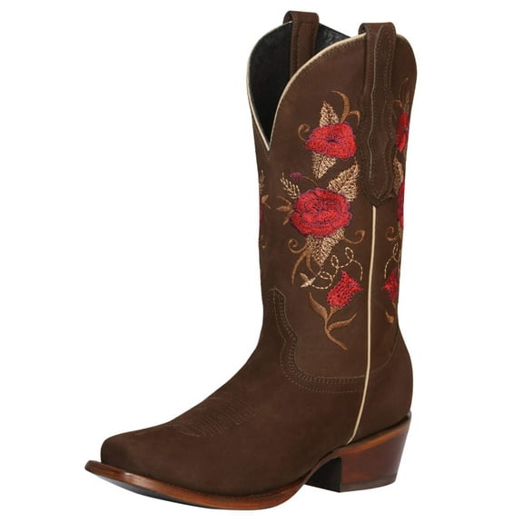 Women’s Nubuck Leather Floral Embroidered Rodeo Western Cowgirl Boots 'El General' 42025