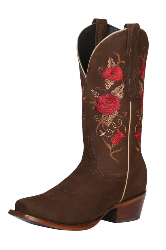 Women&rsquo;s Nubuck Leather Floral Embroidered Rodeo Western Cowgirl Boots 'El General' 42025