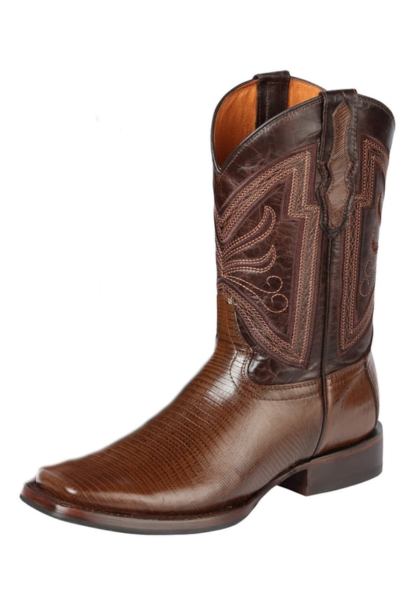 Men's Printed Lizard Western Rodeo Cowboy Boots 'El General' Brown Color 44674