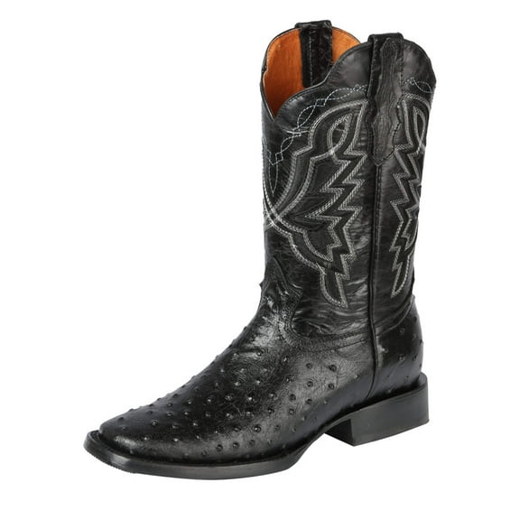 Men's Printed Ostrich In Cow Leather Rodeo Cowboy Boots 'El General' Black 44673