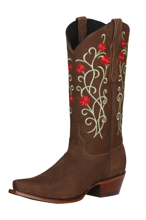 Women&rsquo;s Nubuck Leather Floral Embroidered Rodeo Western Cowgirl Boots 'El General' 41789