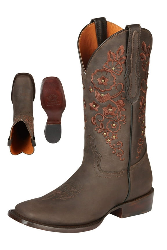 Women’s Genuine Leather Classic Western Rodeo Cowgirl Boots 'El General' Brown 44847