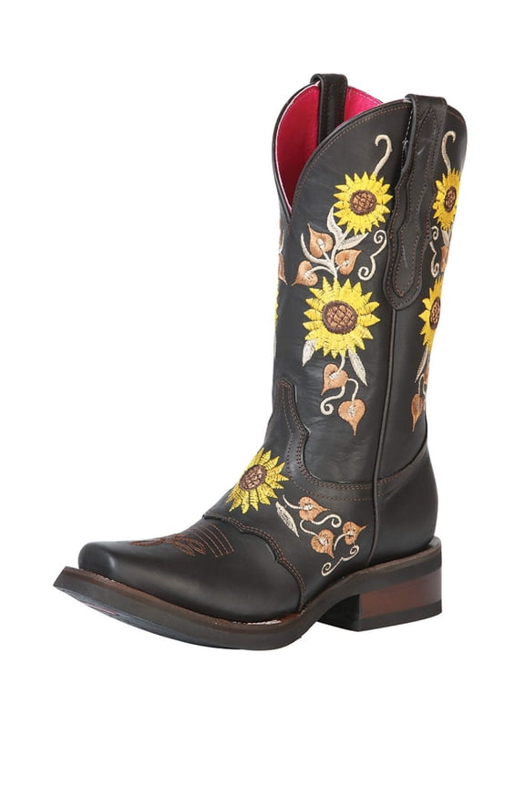 El General Womens Rodeo Boot- Dark Brown/Sunflowers 51149