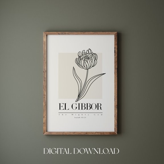 El Gibbor Floral Wall Art Print Hebrew Name Decor