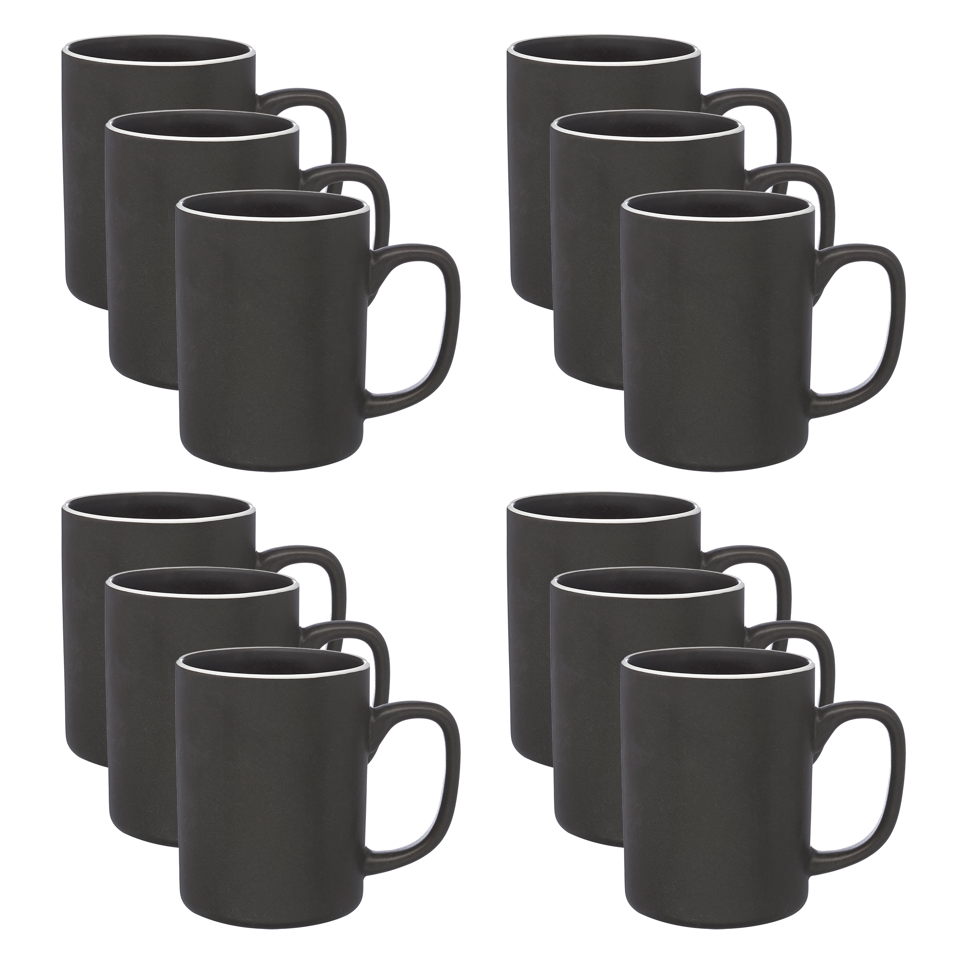 El Grande Matte Ceramic Mugs 20 oz. Set of 12, Bulk Pack - Perfect for Tea, Espresso, Cappuccino, Hot Cocoa - Charcoal