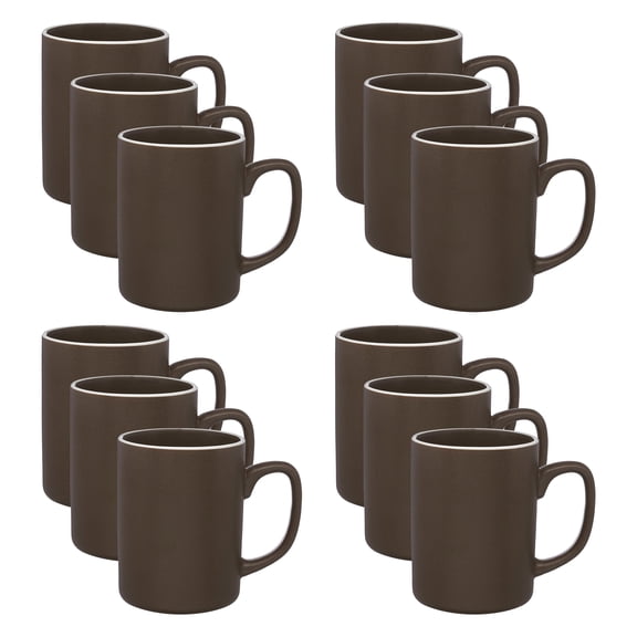 El Grande Matte Ceramic Mugs 20 oz. Set of 12, Bulk Pack - Perfect for Tea, Espresso, Cappuccino, Hot Cocoa - Dark Brown