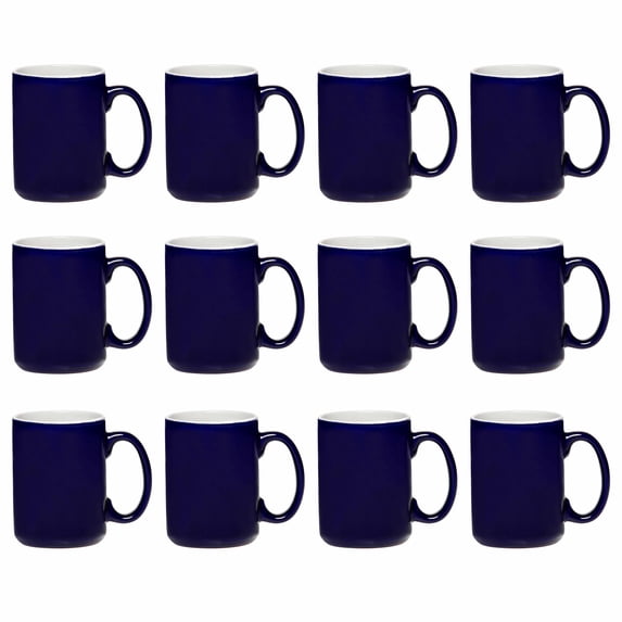 El Grande Two Tone Glossy Coffee Mugs 15 oz. Set of 12, Bulk Pack - Perfect for Tea, Espresso, Cappuccino, Hot Cocoa - Cobalt Blue