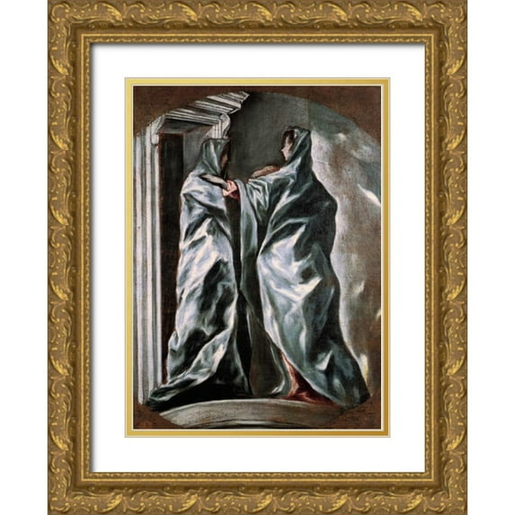 El Greco 11x14 Gold Ornate Wood Framed with Double Matting Museum Art Print Titled - The Visitation