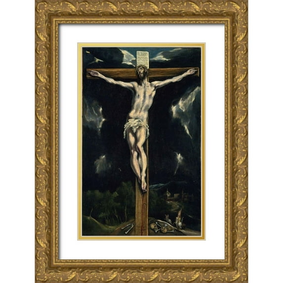 El Greco 13x18 Gold Ornate Wood Framed with Double Matting Museum Art Print Titled - Christ on the Cross