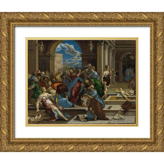 El Greco 24x20 Gold Ornate Wood Framed with Double Matting Museum Art Print Titled - Christ cleansing the Temple