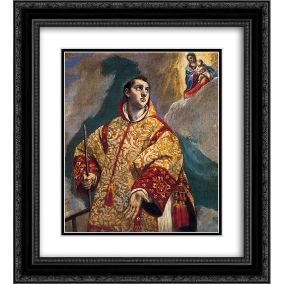 El Greco 2x Matted 20x22 Black Ornate Framed Art Print 'Apparition of the Virgin to St. Lawrence'
