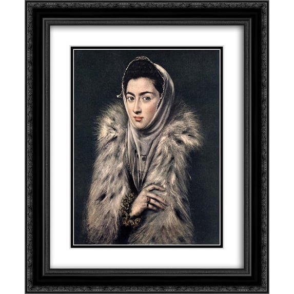 El Greco 2x Matted 20x24 Black Ornate Framed Art Print 'Lady with a Fur'