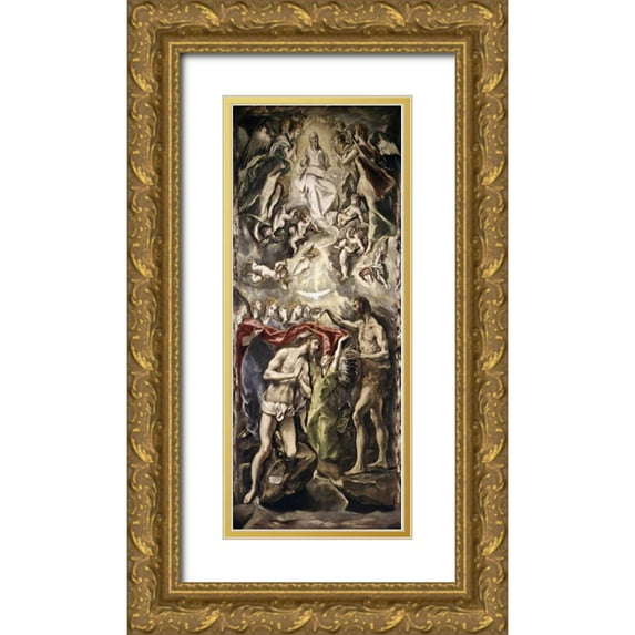 El Greco 8x14 Gold Ornate Wood Framed with Double Matting Museum Art Print Titled - Baptism of Christ
