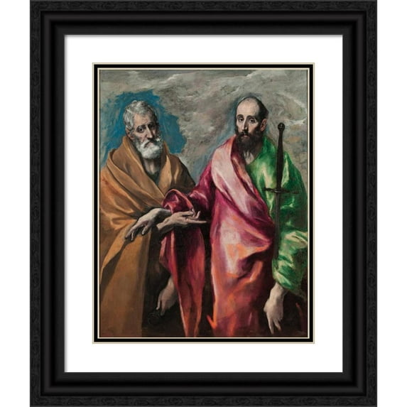El Greco (Domenikos Theotokopoulos) 15x18 Black Ornate Wood Framed Double Matted Museum Art Print Titled - Saint Peter and Saint Paul (From 1590 Until 1600)