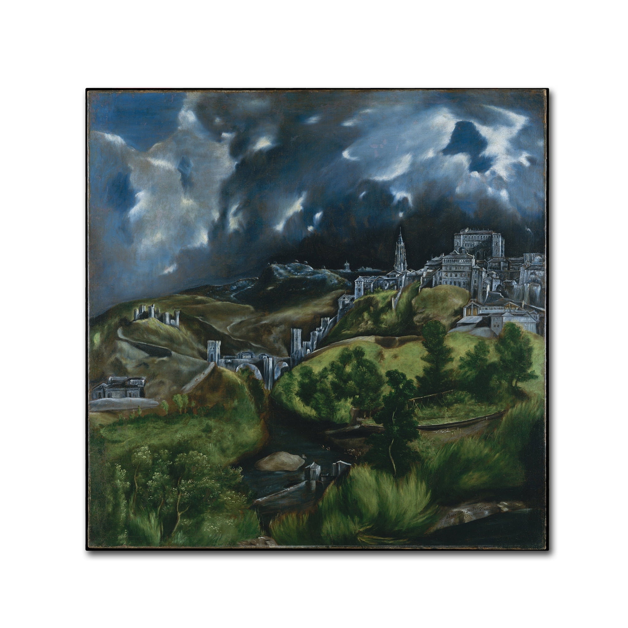 El Greco 'View of Toledo' Dark Green and Blue Canvas Art