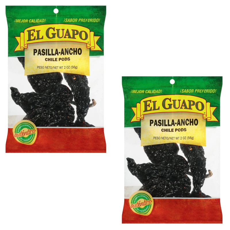 El Guapo,2 PACK No Artificial Flavors Whole Pasilla Ancho Chili Pods (Chile Pasilla Ancho