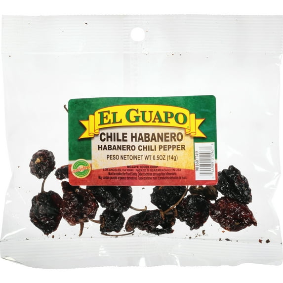 El Guapo No Artificial Flavors Whole Habanero Chili Pods, 0.5 oz Bag