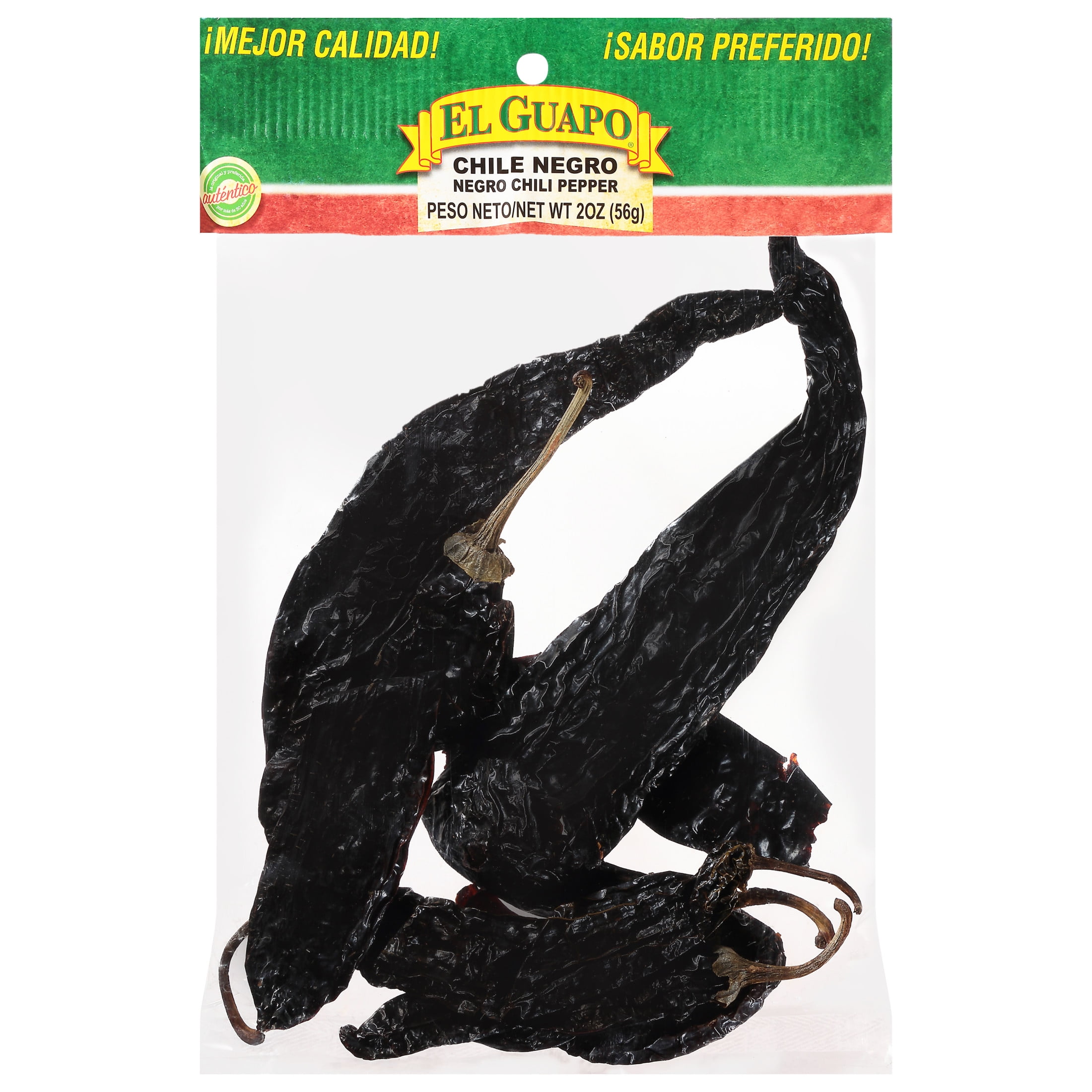 El Guapo No Artificial Flavors Whole Negro Chili Pepper (Chile Negro Entero), 2 oz Bag
