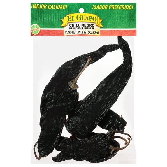 El Guapo No Artificial Flavors Whole Negro Chili Pepper (Chile Negro Entero), 2 oz Bag