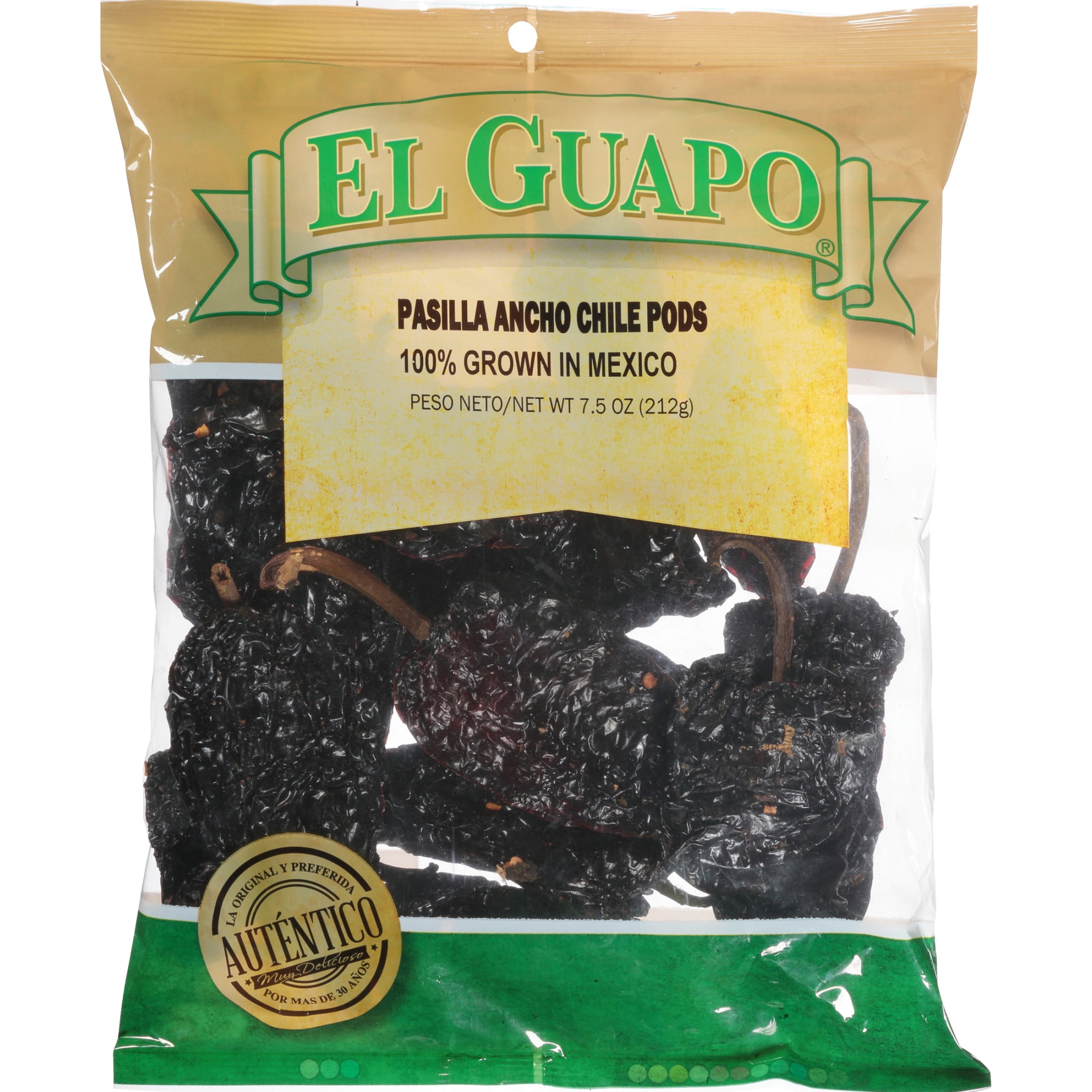 El Guapo Whole Premium Pasilla Ancho Chili Pods, 7.5 oz Bag