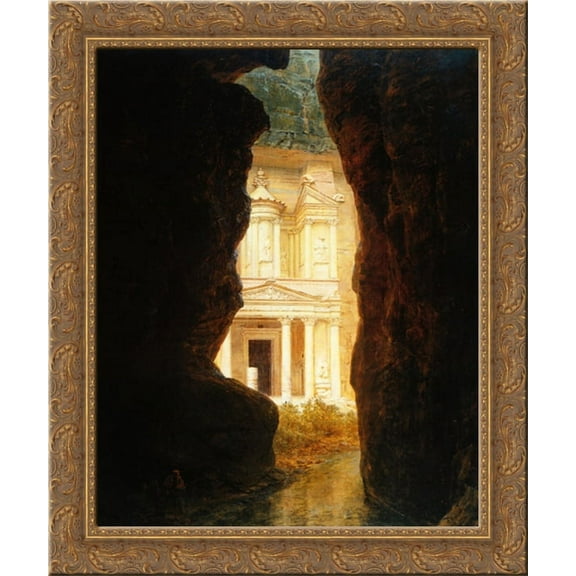 El Khasne, Petra 20x23 Gold Ornate Wood Framed Canvas Art by Church, Frederic Edwin