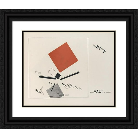El Lissitzky 14x12 Black Ornate Wood Framed Double Matted Museum Art Print Titled: Become Suprematic of Two Kwa Dra in 6 Konstrukties Pl. 9 (1922)