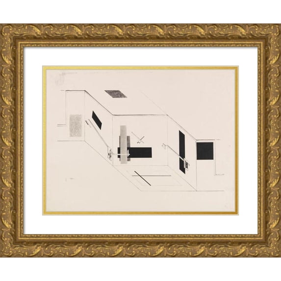 El Lissitzky 24x18 Gold Ornate Framed and Double Matted Museum Art Print Titled - The Preatious - Sheet 5 the I. Kestnem Dappene, Proun (1923)