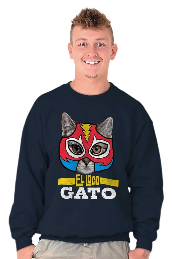 El Loco Gato Mexican Wrestler Cat Unisex Plus Size Sweatshirt Brisco Brands 2X