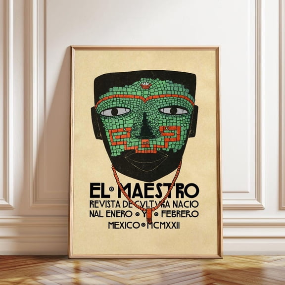 El Maestro Jade Mask 1923 Mexican Art Exhibition Vintage Folk Wall Art Print, Unframed Paper Poster 8x10in