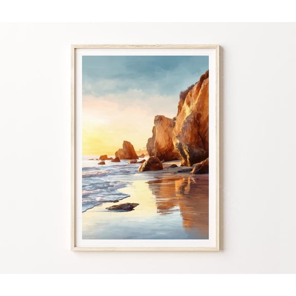 El Matador Beach Malibu California Coastal Sunset Wall Art, Unframed Paper Poster 8x10in