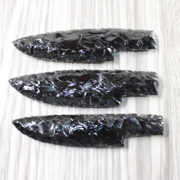 3 Obsidian Ornamental Knife Blades  #4656    Mountain Man Knife