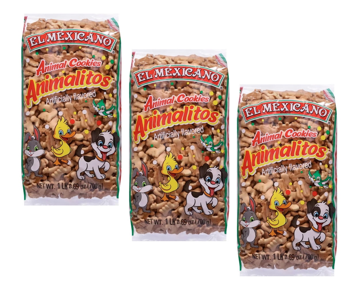 El Mexicano Animal Cookies, Animalitos, 1 Lb 8.69 oz (700g) Bag, 3 Pack