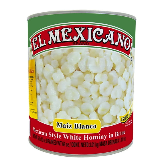 El Mexicano Maiz Blanco, Mexican Style White Hominy, 6 lb Can