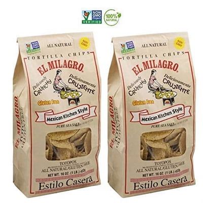 El Milagro 100% Natural Totopos Deliciously Crunchy Non-GMO, Gluten-Free Mexican Kitchen-Style Tortilla Chips - 2 PACK (16 oz.)