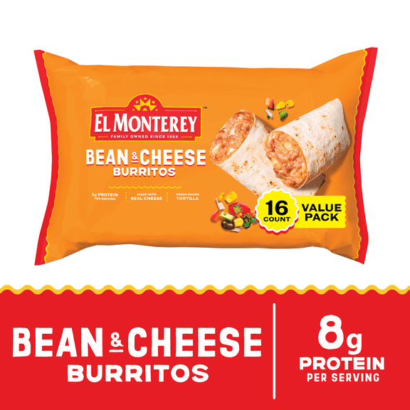 El Monterey Bean and Cheese Burritos, 16 Count Value Pack (Frozen)