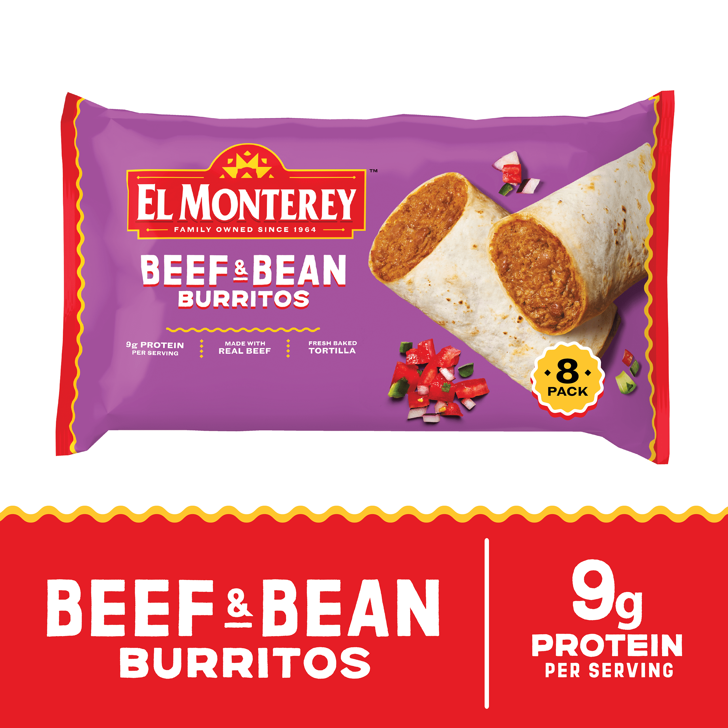 El Monterey Beef & Bean Burritos, 32 oz, 8 Count (Frozen)