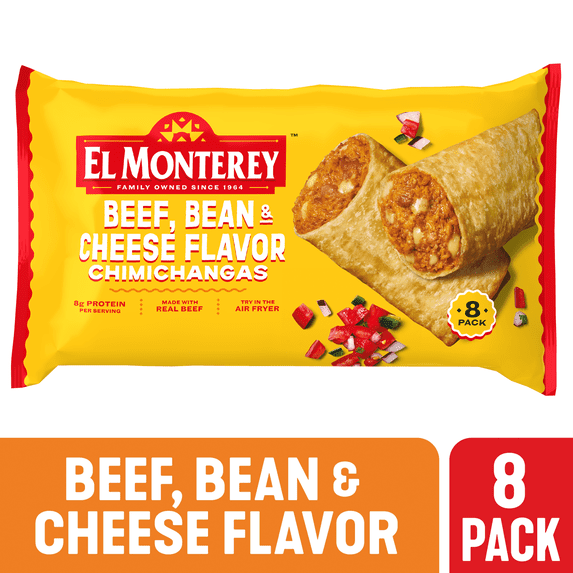 El Monterey Beef, Bean & Cheese Flavor Chimichangas, 30.4 oz, 8 Count (Frozen)