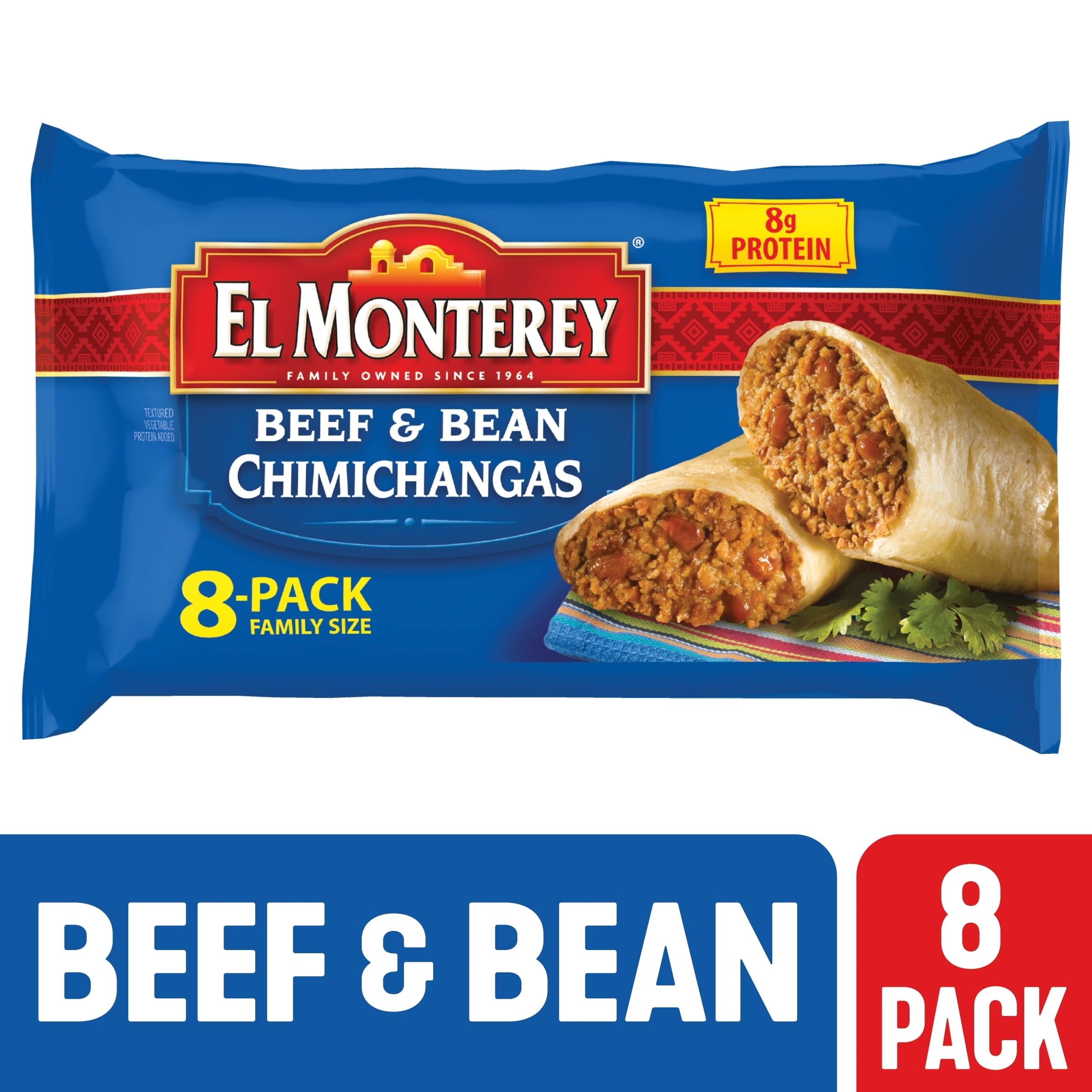 El Monterey Beef & Bean Chimichangas, 32 oz, 8 Count (Frozen)