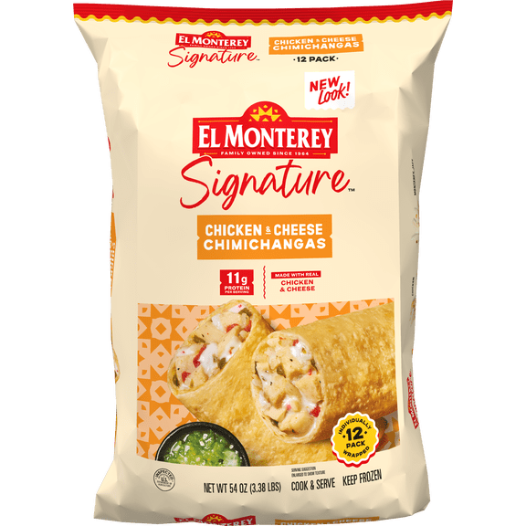 El Monterey Signature Chicken and Cheese Chimichangas, 54 oz, 12 Count (Frozen)