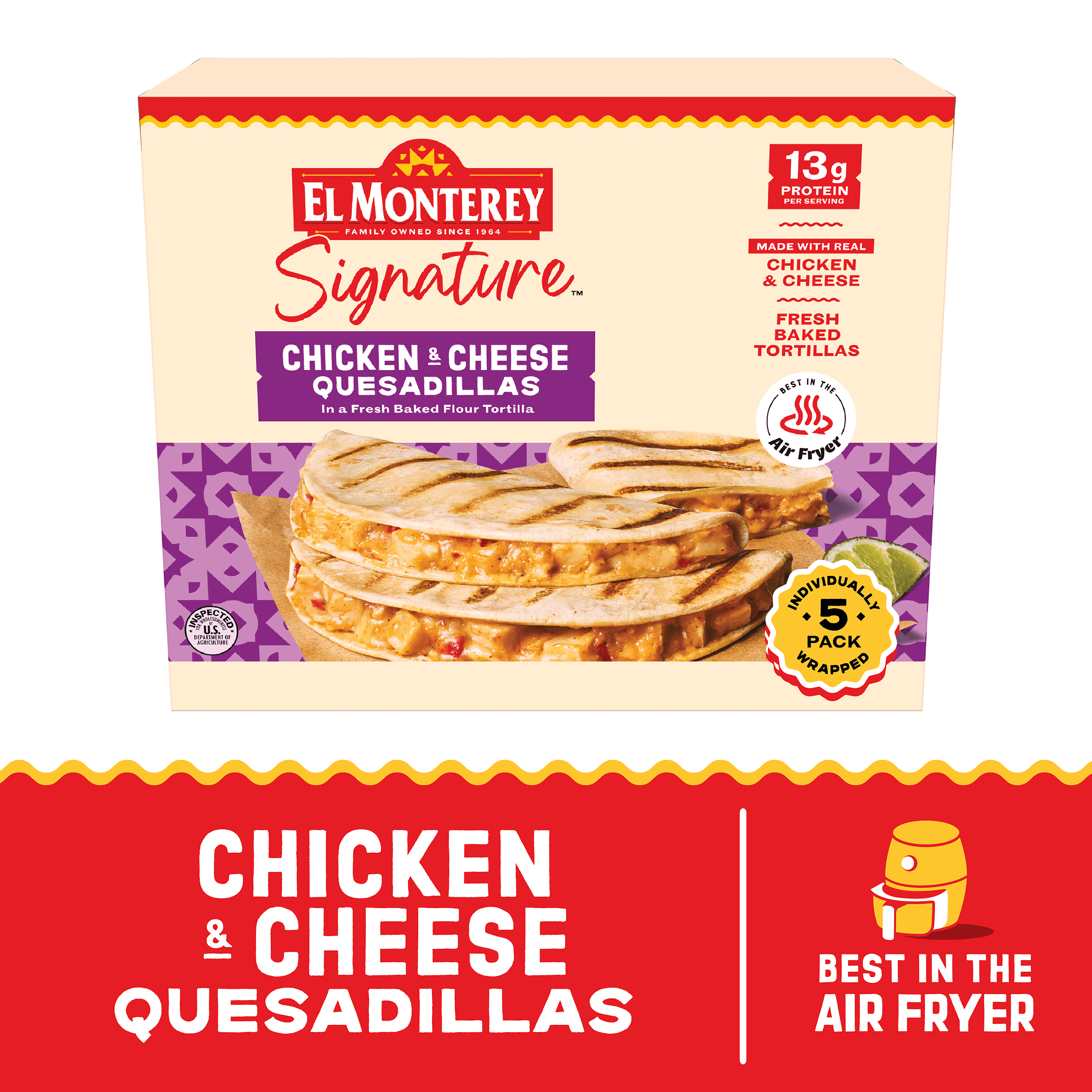 El Monterey Signature Chicken & Monterey Jack Cheese Grilled Quesadillas 5 count, 20 oz (Frozen)