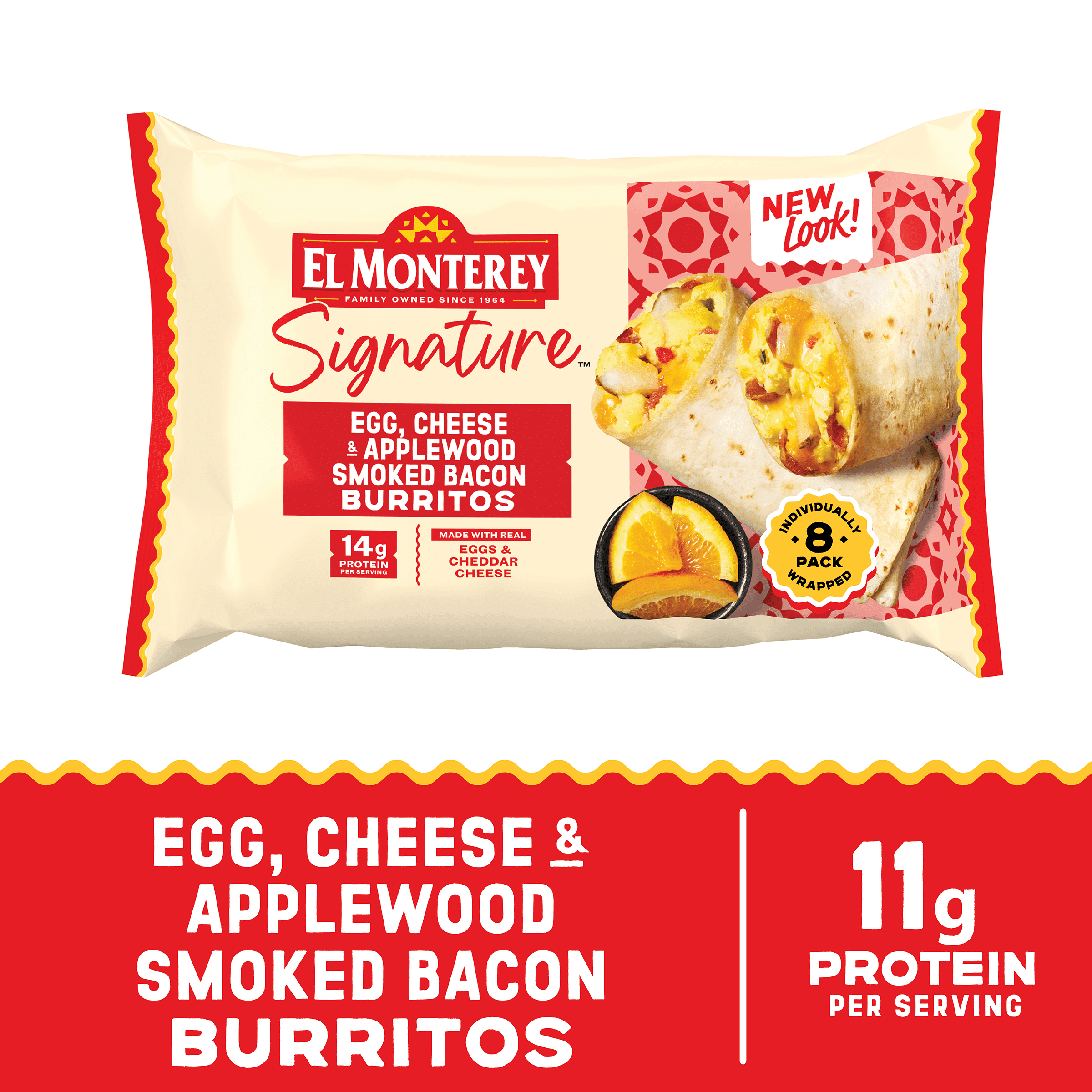 El Monterey Signature Egg, Applewood Smoked Bacon & Cheese Burritos, 36 oz, 8 Count (Frozen)