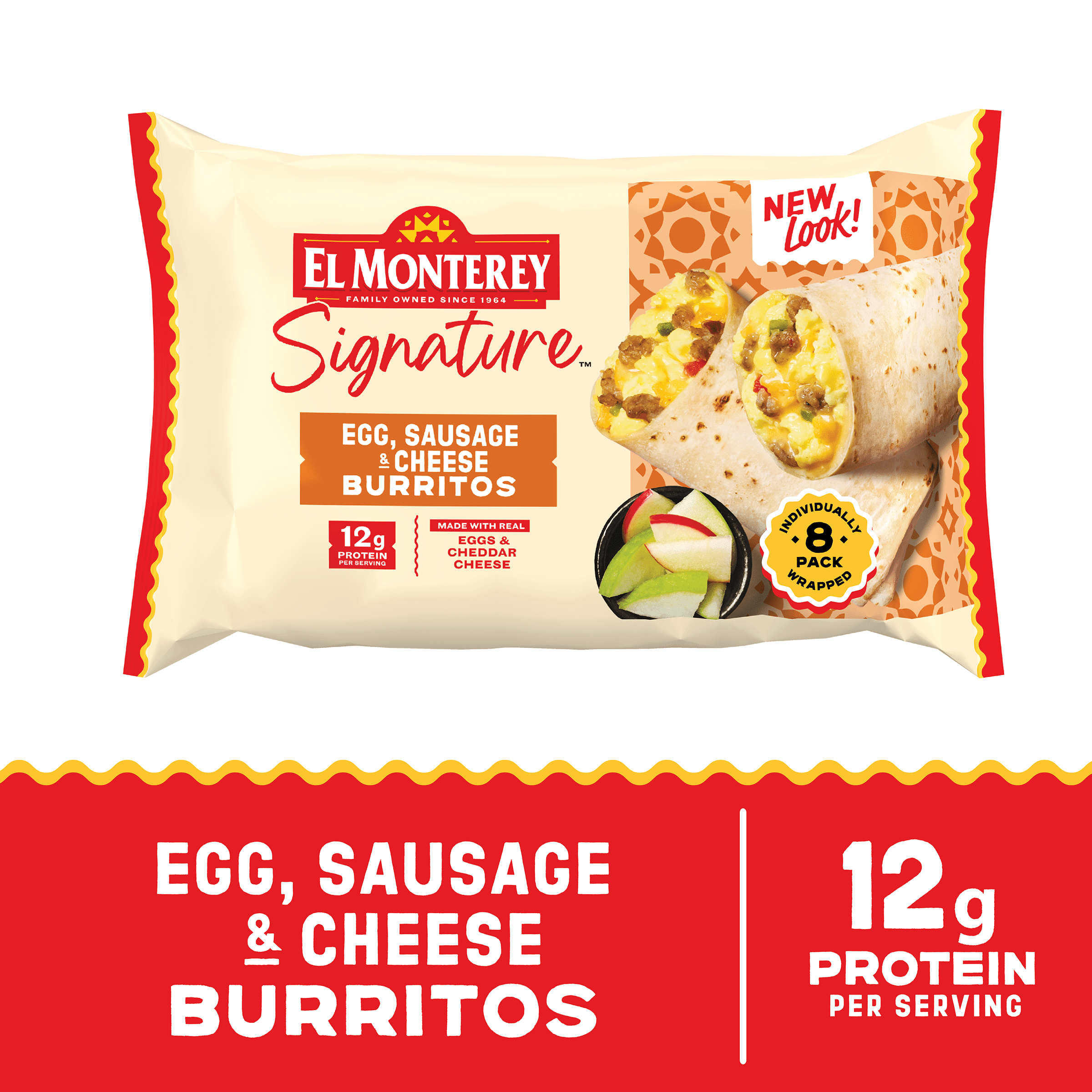 El Monterey Signature Egg, Sausage & Cheese Burritos, 36 oz, 8 Count (Frozen)