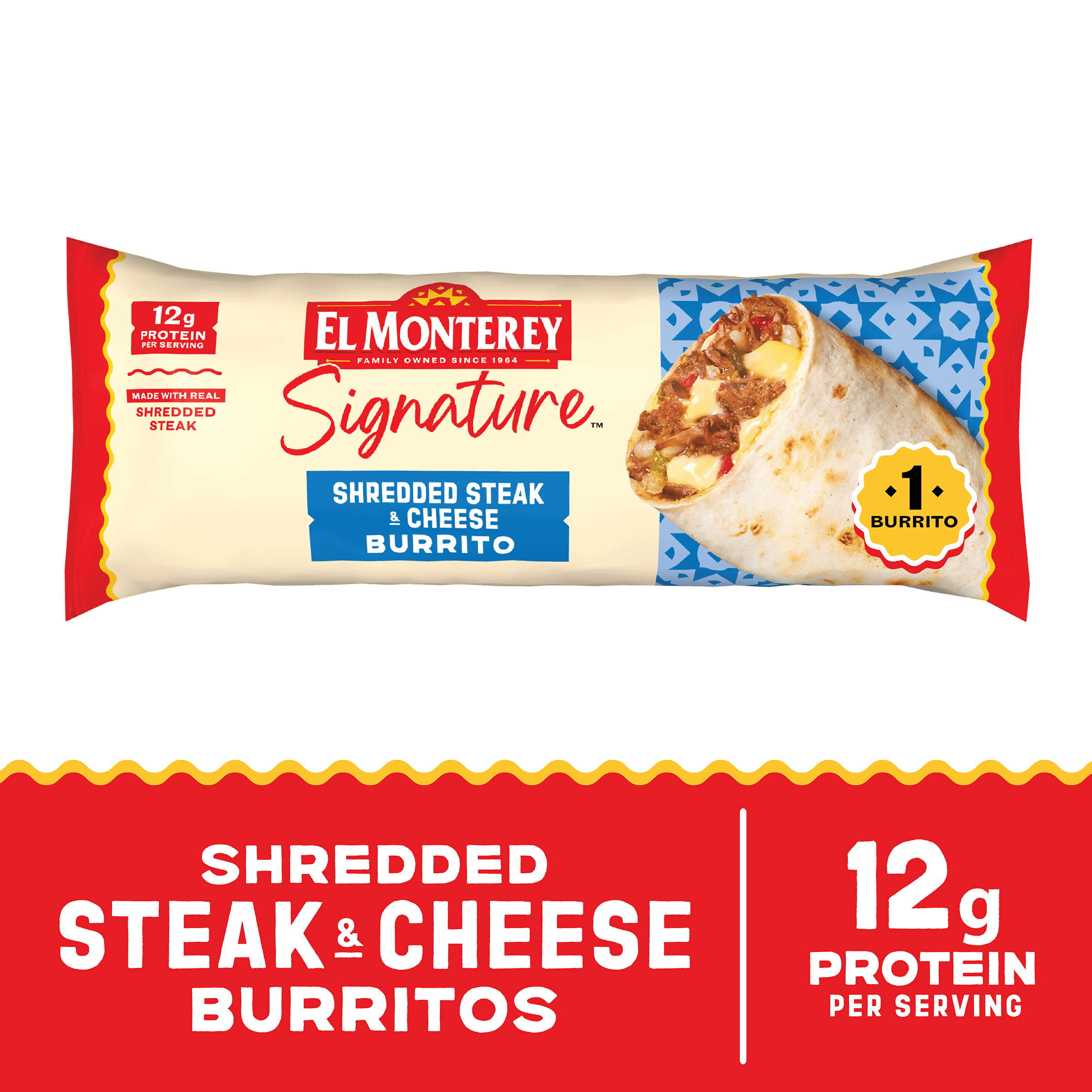 El Monterey Signature Shredded Steak and Cheese Burrito, 4.8 oz (Frozen)