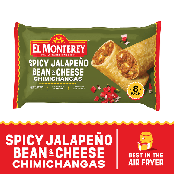 El Monterey Spicy Jalapeno Bean & Cheese Chimichangas, 30.4 oz, 8 Count (Frozen)