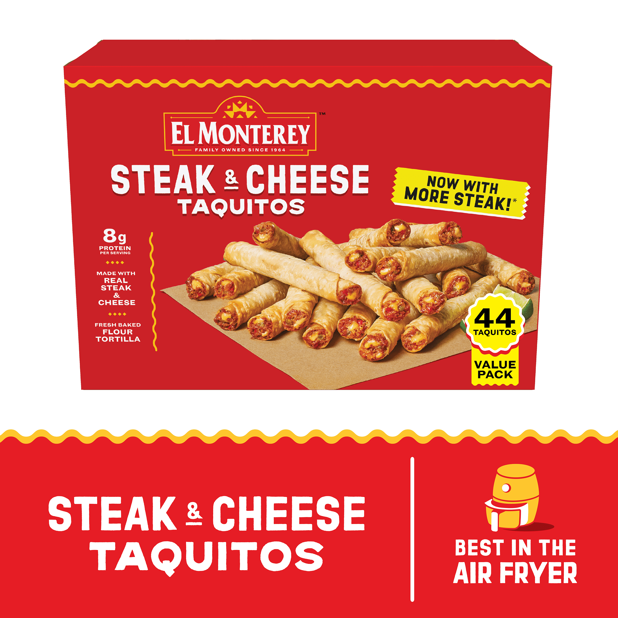 El Monterey Steak & Cheese Flour Taquitos, 44 Count, 44 oz (Frozen)