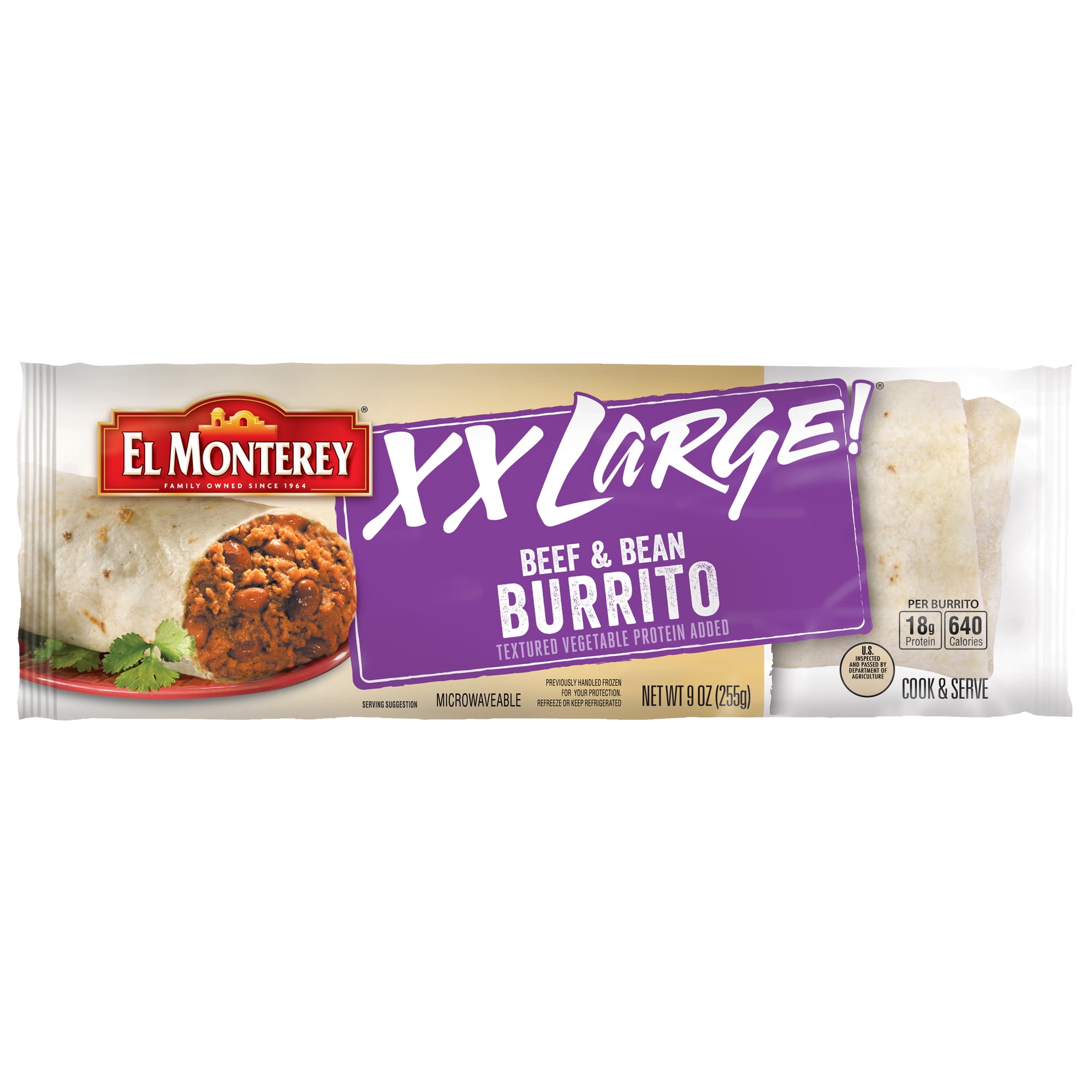 El Monterey XX Large Beef and Bean Burrito, 9 oz Single-Serve