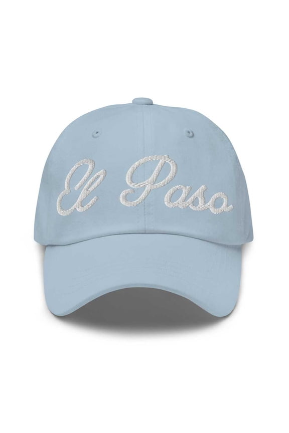 El Paso Baseball Cap El Paso Dad Hat Bold Script Texas TX Hat Embroidered Souvenir Gift Light Blue